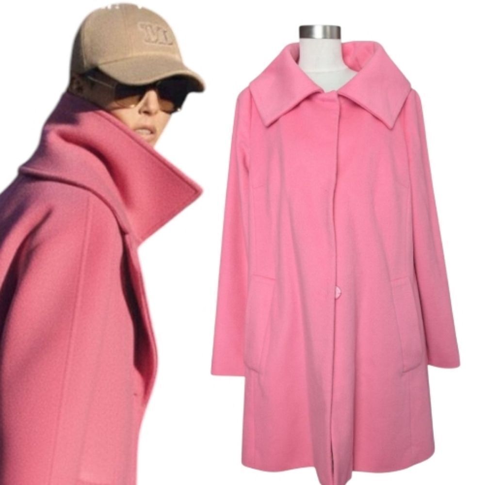 Pink Tartan Cotton Candy Pink Cashmere Wool Coat L - Picture 15 of 16